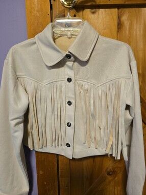 New Faux Suede Fringe Jacket Western Beige Tan Womens Crop Jacket Medium
